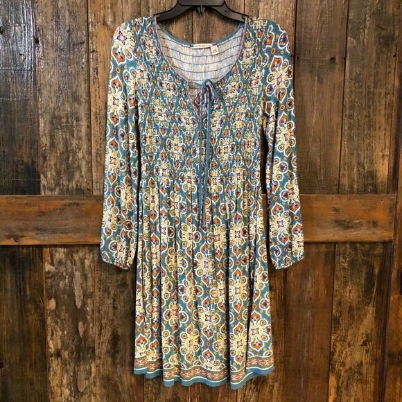 Chelsea & Violet XS Turquoise LibertyFloral Cottagecore Smocked BOHO Dress - Picture 2 of 6